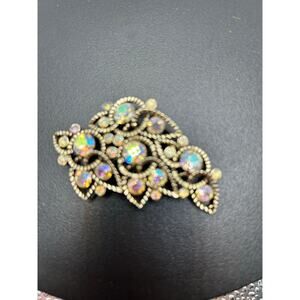 Vintage Kramer Aurora Borealis Rhinestone Brooch Mid Century MCM Iridescent Pin